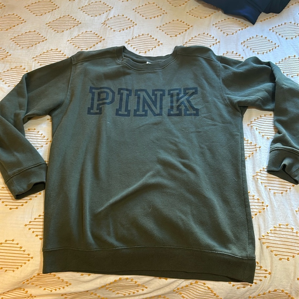 PINK Hunter Green Crewneck